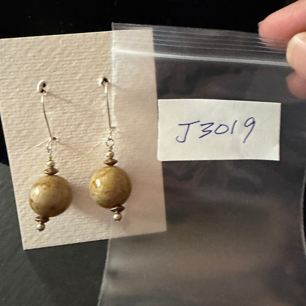 Ceramic Orb Copper Dangle Earrings Stephanie Aune Artist Tan Boho J3019 - Picture 4 of 4